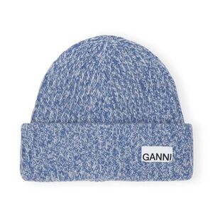 Ganni Light Blue & White Marled Knit Cuffed Beanie